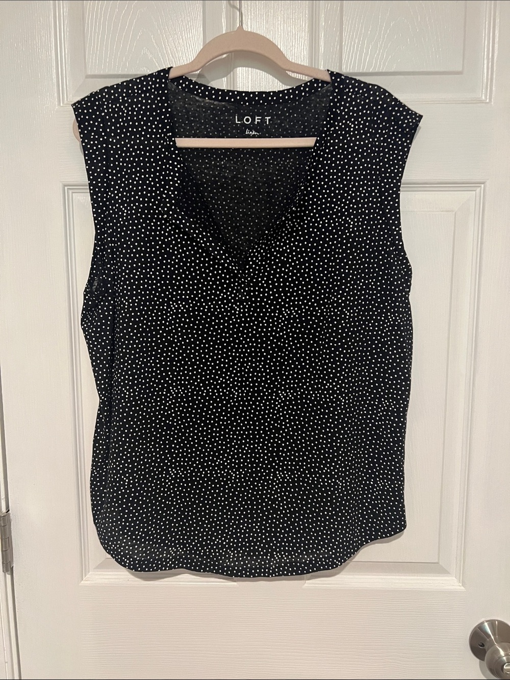 LOFT Navy White Polka Dot V-Neck Sleeveless Top